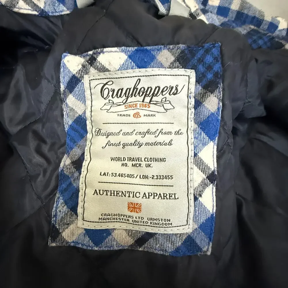 Craghoppers Blue Plaid Quilted Lined Flannel Shirt Jacket Button Front